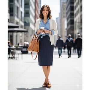 NWT Michael Kors Navy Pencil Skirt with Gold Hardware Size 6